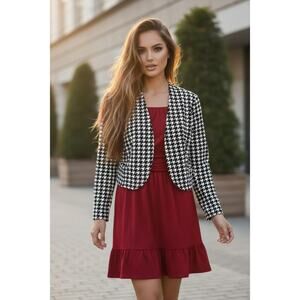 Milumia Houndstooth Open Front Blazer NWT Black White Size M